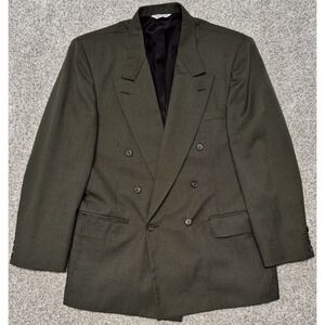 J. Riggings Sport Coat Mens Green Size 42R Double Breasted 6 Button Poly Wool